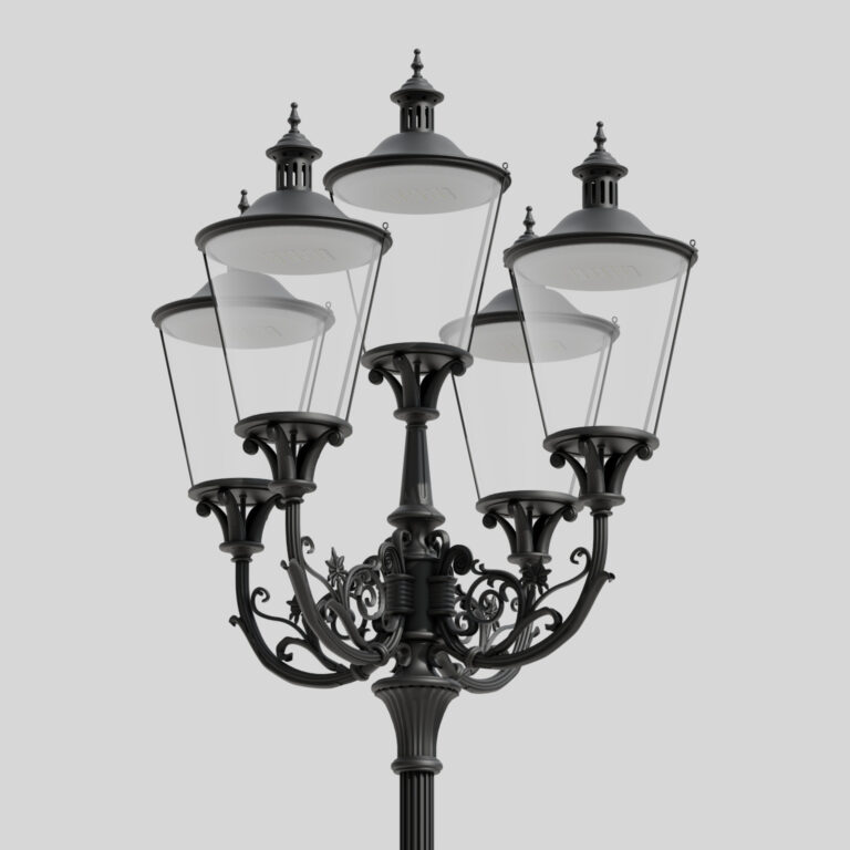 Hersteller von stilvollen Straßenlaternen aus Aluminiumguss – fünfarmige Retro-Lampe